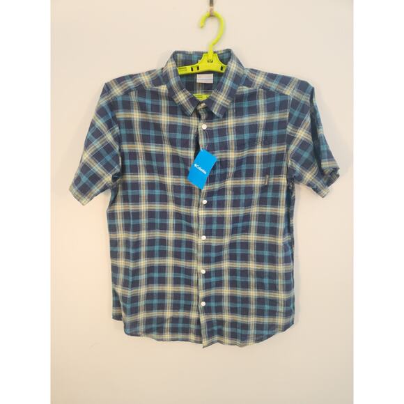 Columbia NWT Shirt Mens Medium Blue Plaid Short Sleeve Gorpcore Fishing Outdoors - Picture 3 of 13